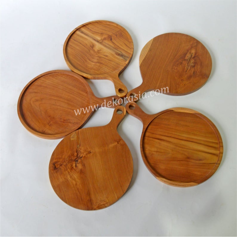 Teak Wood Round Chopping Board - Serving Platter Dia 10.5 Inches